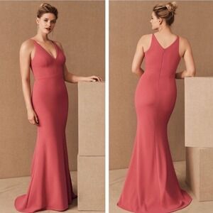 Anthropologie BHLDN‎ Size 10 Raspberry Pink V Neck Jones Maxi Dress W Train